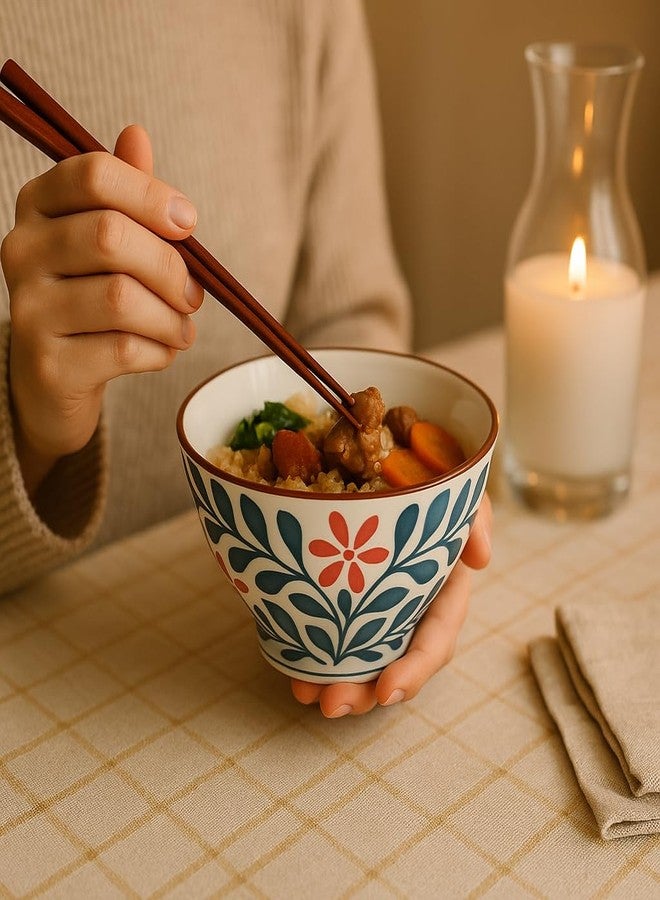KitchEase Japanese Ceramic Bowls Set of 2 - 300ml Each | Ramen, Soup & Dessert Bowls with Floral Design - Microwave & Dishwasher Safe - Image 5