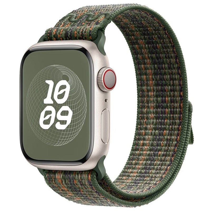 For Apple Watch Series 10 46mm / 9 45mm Loop Nylon Watch Band(Green Orange)