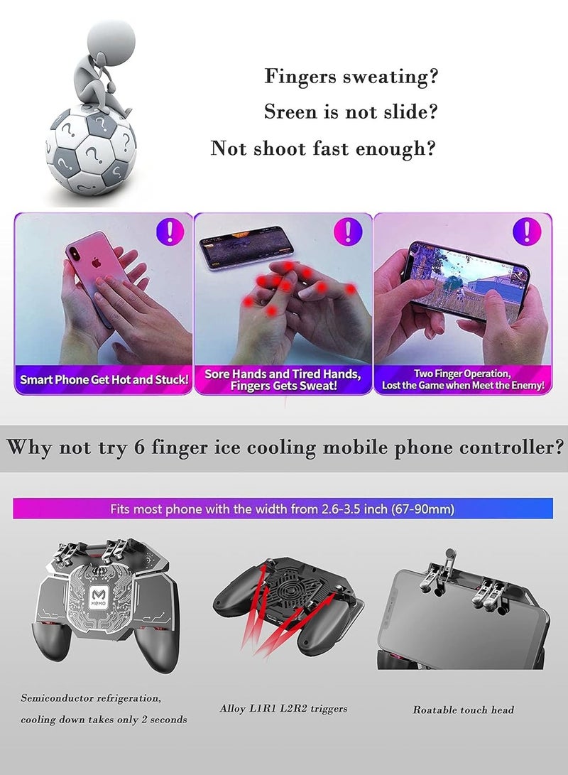 PUBG Trigger with Fast Cooling Fan, 6 Fingers Grip Gamepad, L1R1 Trigger Phone Game Radiator, Fits for PUBG/Fortnite/Rules of Survival Game/COD - Image 2