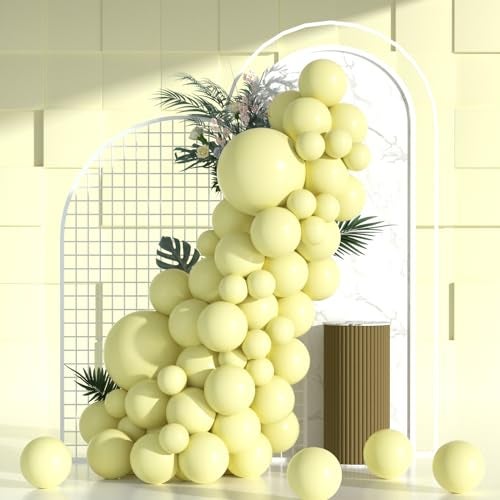 Janinus Double Stuffed Pastel Yellow Balloon Arch Kit Double Stuffed Light Yellow Balloons Garland Pale Yellow Balloons Different Sizes 5 12 18 inch for Sunflower Balloon Arch Honey Bee Baby Shower Birthday - Image 1