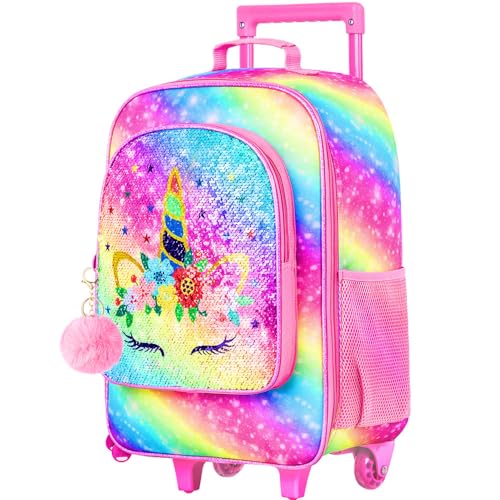 WZLVO Kids Luggage for Girls, Cute Unicorn Rolling Wheels Suitcase for Toddler Children - Image 1