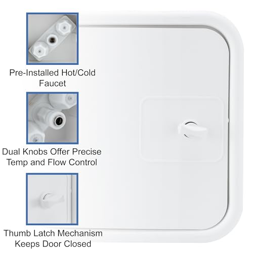 RecPro RV Exterior Shower Box with Hot & Cold Faucet | Outdoor Spray Port | Quick Connect Valve (White) - Image 5