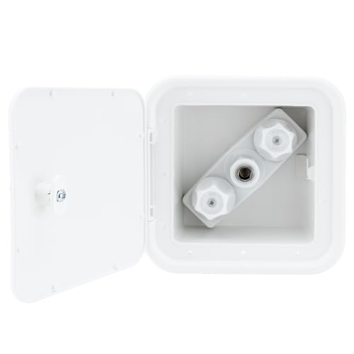 RecPro RV Exterior Shower Box with Hot & Cold Faucet | Outdoor Spray Port | Quick Connect Valve (White) - Image 1