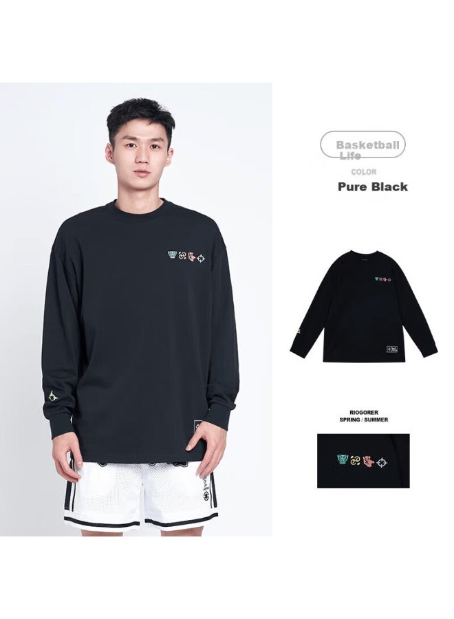 Rigorer Crew Neck Long Sleeve T-shirt  Basketball Sports Training Fashion Embroidered Casual Pullover Sweatshirt - Image 1