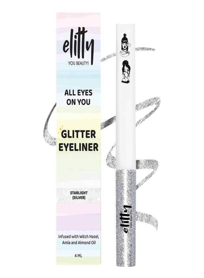 Elitty Waterproof Eyeliner - 4g Silver Colour With Intense Glitter Finish | Smudge Proof, Long Lasting Liquid Liner For Eye Makeup | Quick Drying Formula With Fine Tip For Smooth, Precise Application - Image 1