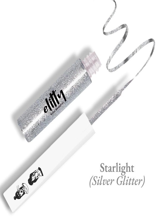 Elitty Waterproof Eyeliner - 4g Silver Colour With Intense Glitter Finish | Smudge Proof, Long Lasting Liquid Liner For Eye Makeup | Quick Drying Formula With Fine Tip For Smooth, Precise Application - Image 2