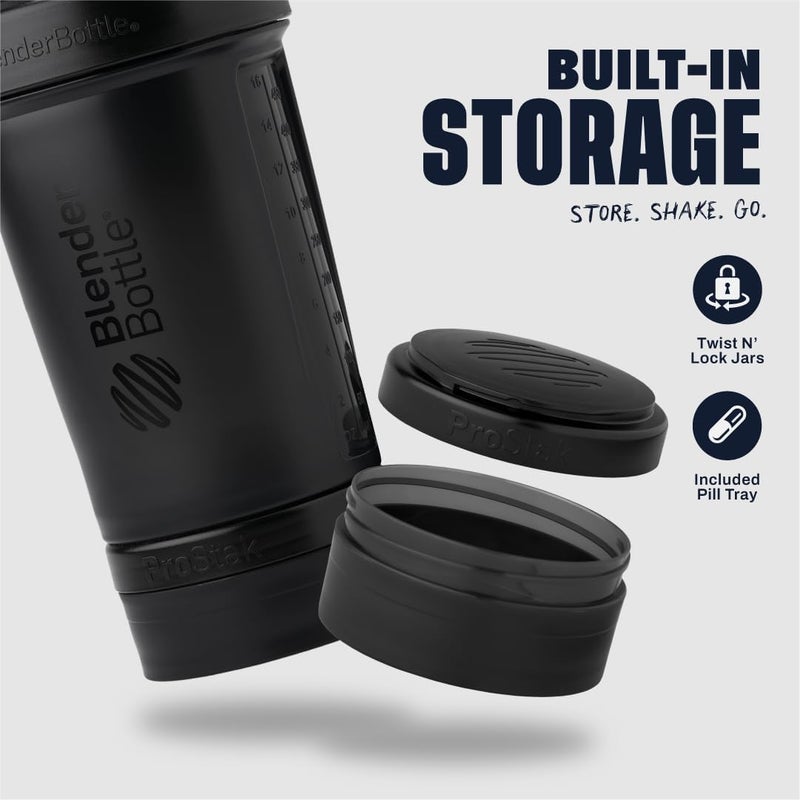 BlenderBottle Shaker Bottle with Pill Organizer and Storage for Protein Powder, ProStak System, 22-Ounce, Midnight Black - Image 2