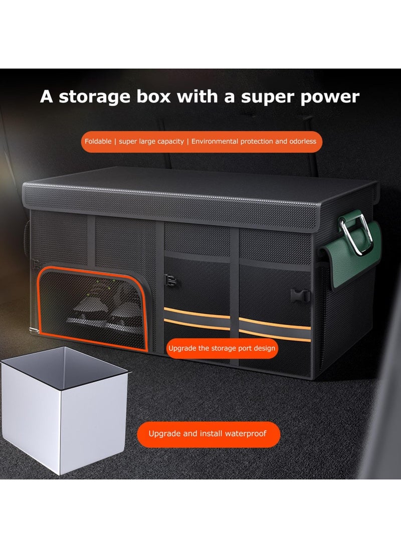 SYOSI Car Trunk Organizer, Collapsible Multi-Compartment Storage with Reinforced Handles, Foldable, Waterproof, 1680D Oxford Polyester, Fits Any Car, SUV, Mini-Van, Black - Image 3