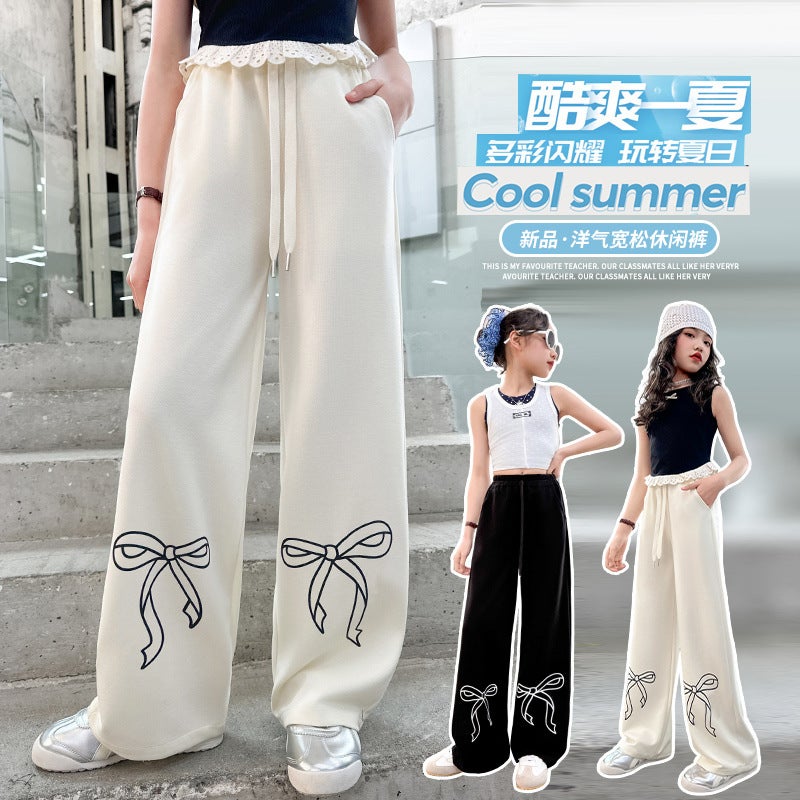 Girls' Pants 2025 Summer Thin New Style Big Kidsren'S Style Loose Straight Wide-Leg Pants Kidsren'S Summer Casual Pants - Image 3