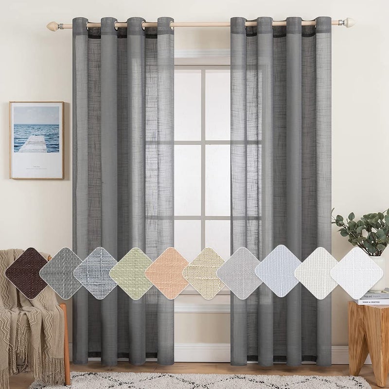 MIULEE 2 Panels Voile Curtains Sheer Cross Linenlike Solid Color Contemporary Decorative Ring Top Eyelet Panels for Bedroom Livingroom Nursery Room Dark Grey 55 Wx96 L