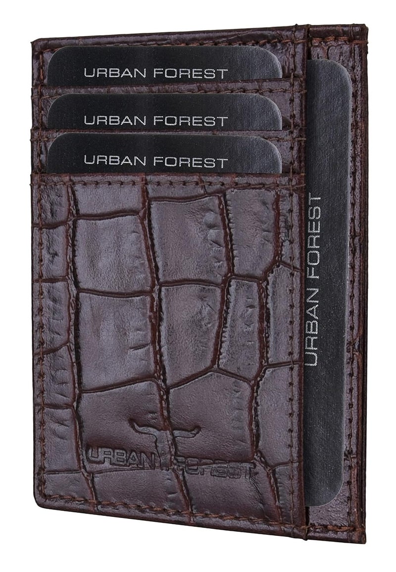 URBANFOREST حامل بطاقات ائتمان جلد بني مطبوع كريس للرجال - Image 1
