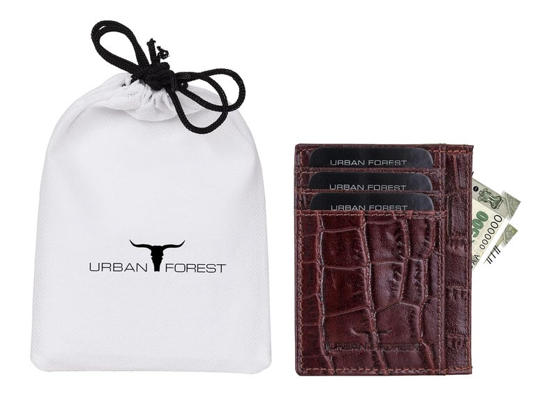 URBANFOREST حامل بطاقات ائتمان جلد بني مطبوع كريس للرجال - Image 3