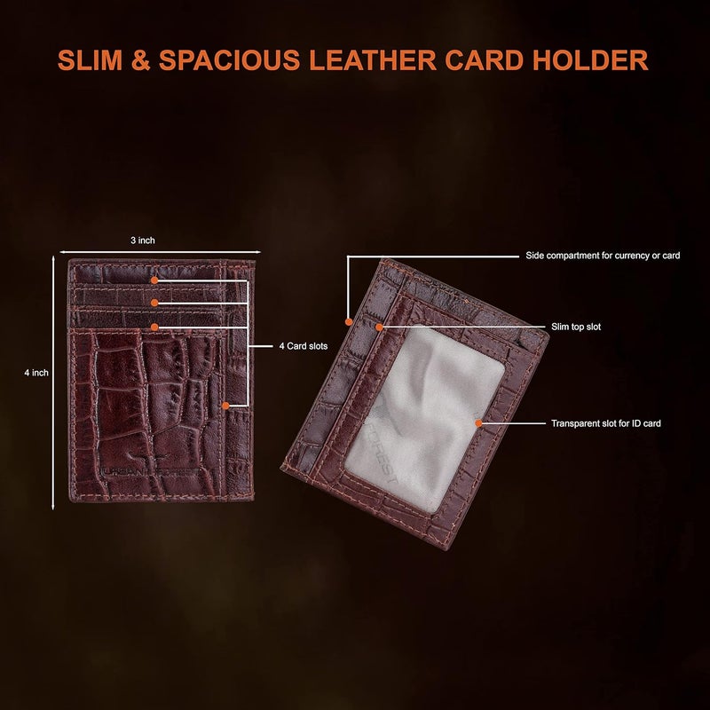 URBANFOREST حامل بطاقات ائتمان جلد بني مطبوع كريس للرجال - Image 5