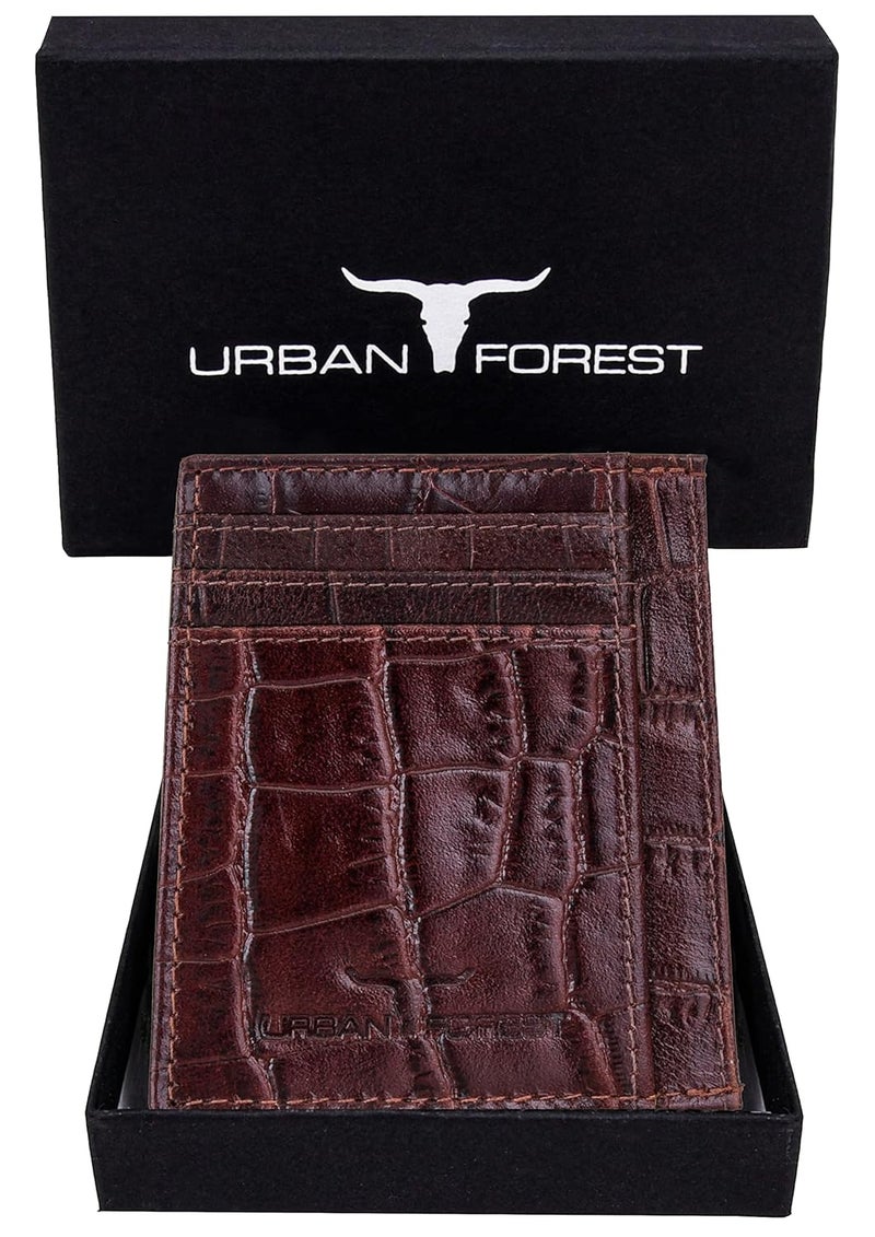 URBANFOREST حامل بطاقات ائتمان جلد بني مطبوع كريس للرجال - Image 2