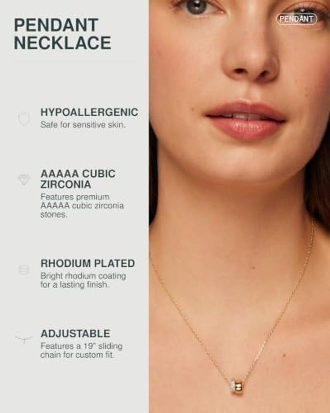 PAVOI 14K Gold Plated Pendant Necklace for Women with CZ Rondelle Pendants - Image 4