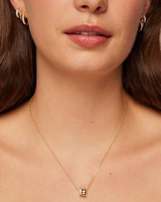 PAVOI 14K Gold Plated Pendant Necklace for Women with CZ Rondelle Pendants - Image 5