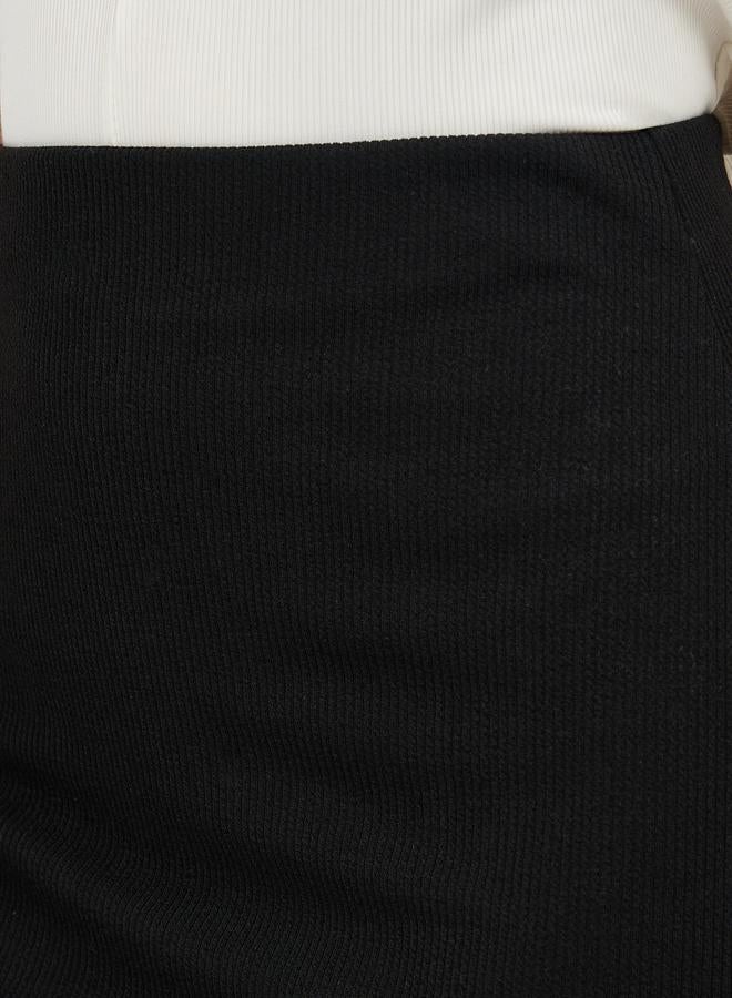 Styli Ribbed Midi Skirt with Elastic Waistband  - Image 3