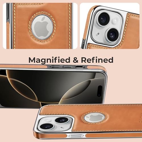 PULOKA Chrome Leather Back Case - Compatible with iPhone 13 - Luxury Bumper Case - Flexible Vegan Leather - Electroplated Sides & Logocut - Full Camera Protetection & Raised Edges - Classic Black - Image 4