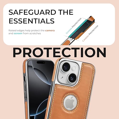 PULOKA Chrome Leather Back Case - Compatible with iPhone 13 - Luxury Bumper Case - Flexible Vegan Leather - Electroplated Sides & Logocut - Full Camera Protetection & Raised Edges - Classic Black - Image 3