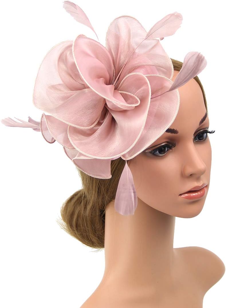 DRESHOW Fascinators Hat Flower Mesh Ribbons Feathers on a Headband and a Clip Tea Party Headwear for Girls and Women - Image 2