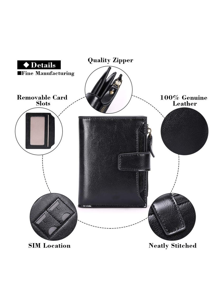 SOLARAE Women's RFID Blocking Leather Wallet, Small Compact Bi-fold Zipper Pocket Wallet, Card Case Purse with ID Window - Image 3