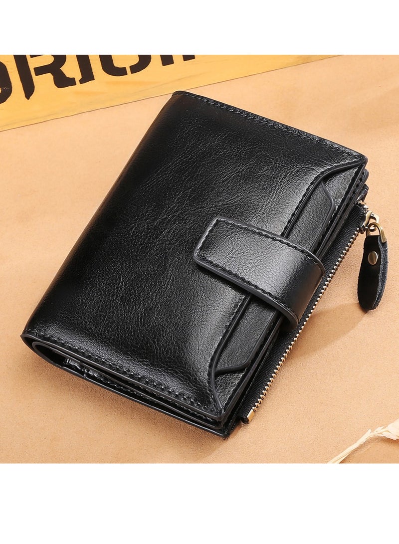 SOLARAE Women's RFID Blocking Leather Wallet, Small Compact Bi-fold Zipper Pocket Wallet, Card Case Purse with ID Window - Image 2