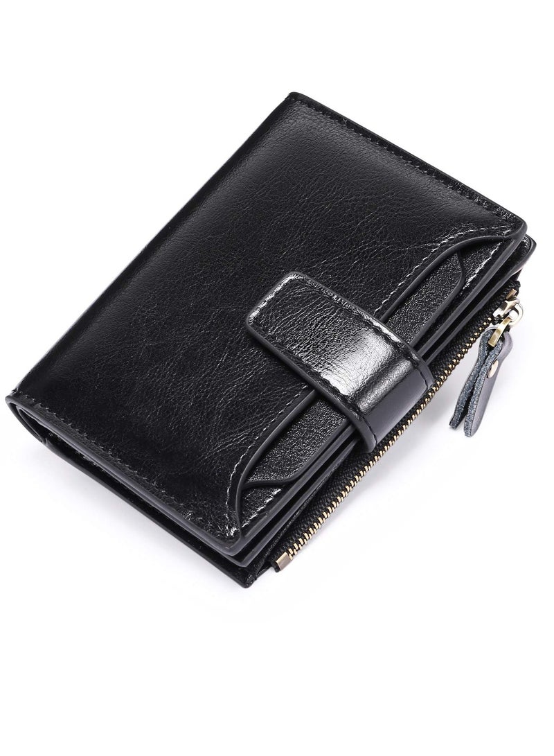 SOLARAE Women's RFID Blocking Leather Wallet, Small Compact Bi-fold Zipper Pocket Wallet, Card Case Purse with ID Window - Image 4