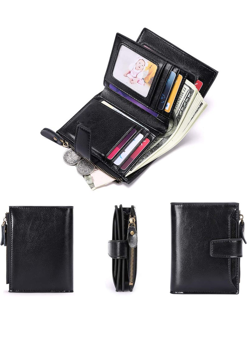 SOLARAE Women's RFID Blocking Leather Wallet, Small Compact Bi-fold Zipper Pocket Wallet, Card Case Purse with ID Window - Image 1