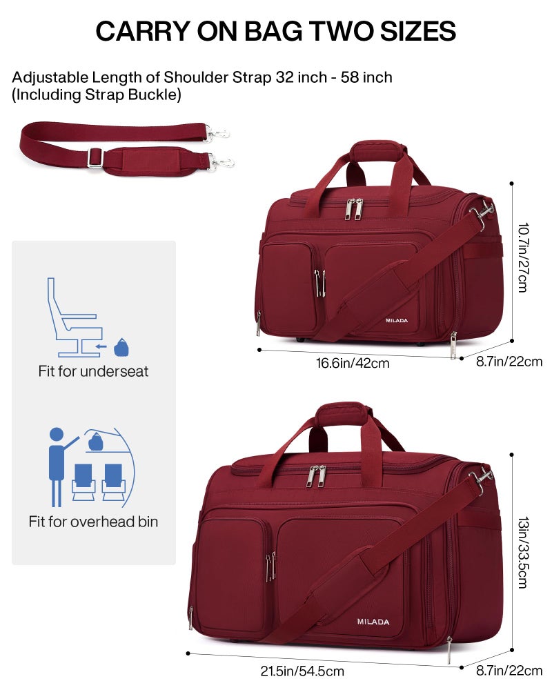 MILADA Underseat Carry On Luggage Bags for Travel Lightweight Foldable Carry On Bags for Airplanes Small Duffle Bag for Men Women TSA Approved Underseat Bag Travel Tote Bags, Burgundy - Image 2