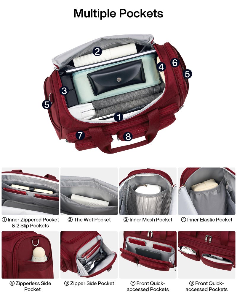 MILADA Underseat Carry On Luggage Bags for Travel Lightweight Foldable Carry On Bags for Airplanes Small Duffle Bag for Men Women TSA Approved Underseat Bag Travel Tote Bags, Burgundy - Image 3