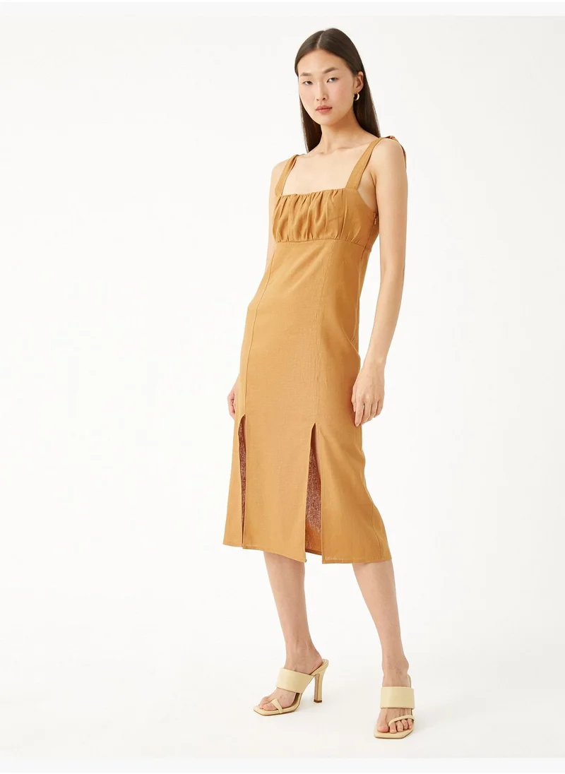 KOTON Linen Blended Midi Dress