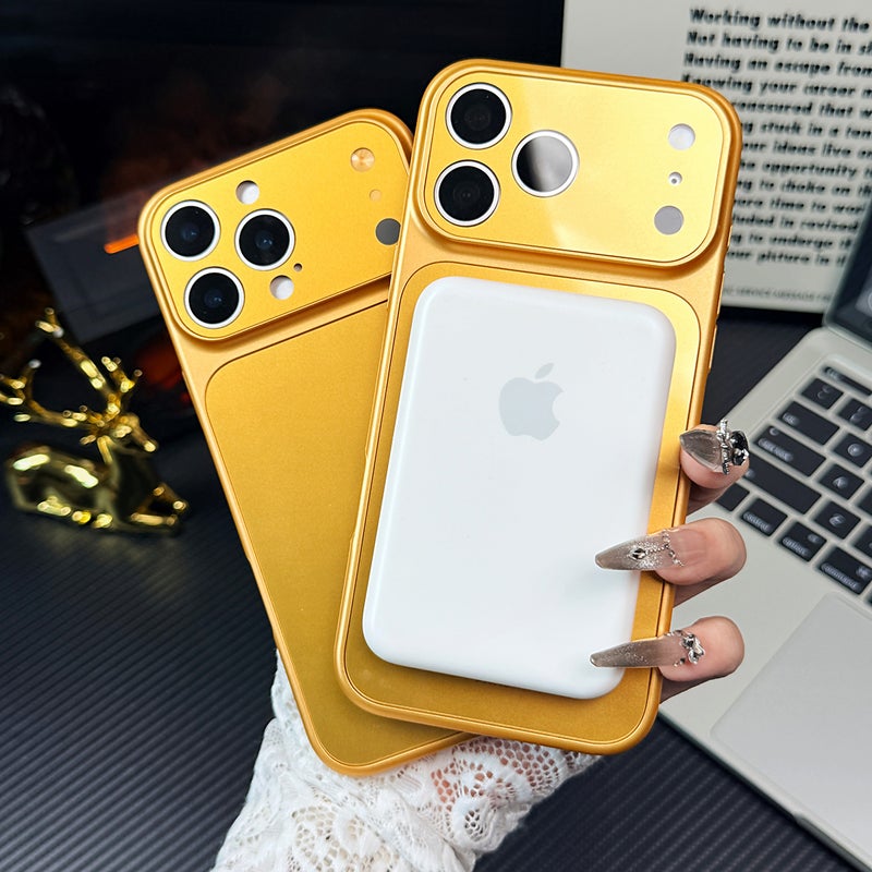 Shockproof Glass Armor Phone Case, Tempered Glass Back Cover Anti-Scratch Protective Shell Golden for iPhone 11/12/13/14/15/16/17 Pro & Pro Max - Image 3