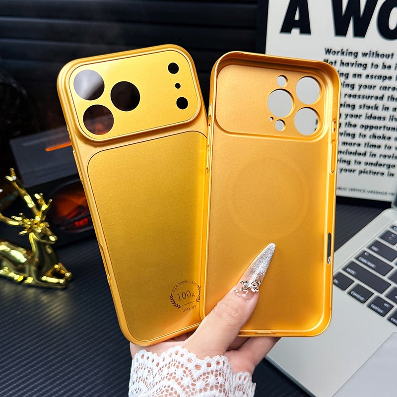 Shockproof Glass Armor Phone Case, Tempered Glass Back Cover Anti-Scratch Protective Shell Golden for iPhone 11/12/13/14/15/16/17 Pro & Pro Max - Image 2