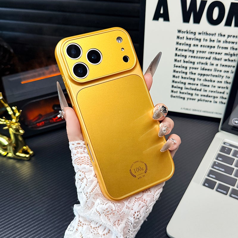 Shockproof Glass Armor Phone Case, Tempered Glass Back Cover Anti-Scratch Protective Shell Golden for iPhone 11/12/13/14/15/16/17 Pro & Pro Max - Image 1