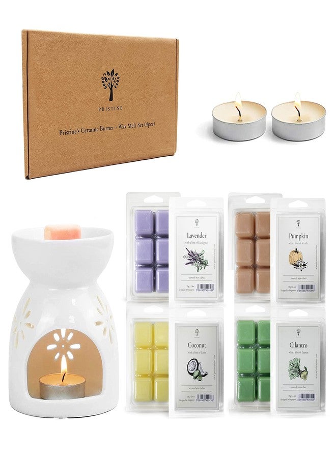 PRISTINE Scented Wax Melts Wax Cubes and Candles Set with Tea Light Wax Warmer + Top 4 Popular Scented Soy Wax Melts, Pumpkin, Lavender, Cilantro, Coconut | Come with FREE 1 Wax Burner and 2 Tealights - Image 1