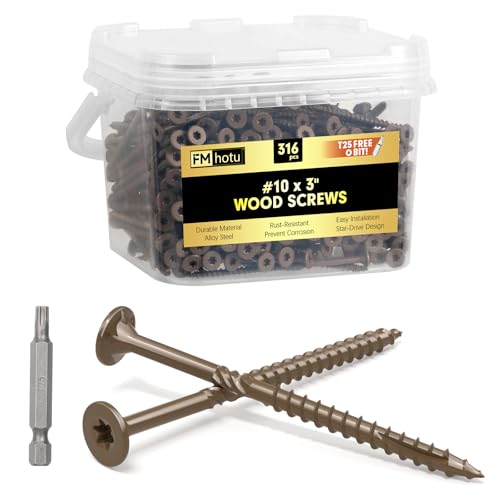 FMhotu #10 x 3” Deck Screws, 316Pcs Star Drive Wood Screws, Rust Resistant Timber Screws for Timber/Log/Landscaping Wood, T25 Star Bit Included, Brown - Image 1