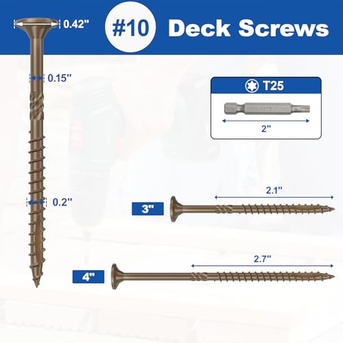 FMhotu #10 x 3” Deck Screws, 316Pcs Star Drive Wood Screws, Rust Resistant Timber Screws for Timber/Log/Landscaping Wood, T25 Star Bit Included, Brown - Image 2