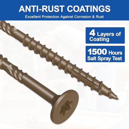FMhotu #10 x 3” Deck Screws, 316Pcs Star Drive Wood Screws, Rust Resistant Timber Screws for Timber/Log/Landscaping Wood, T25 Star Bit Included, Brown - Image 5