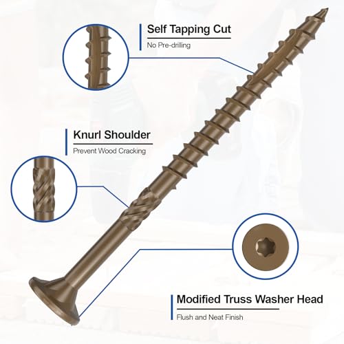 FMhotu #10 x 3” Deck Screws, 316Pcs Star Drive Wood Screws, Rust Resistant Timber Screws for Timber/Log/Landscaping Wood, T25 Star Bit Included, Brown - Image 3