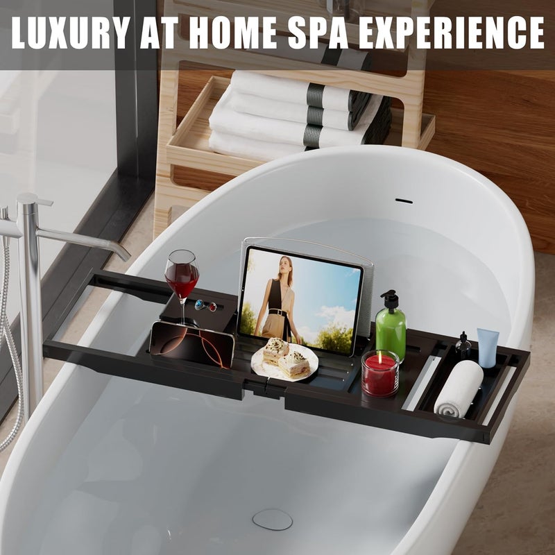 promitop Foldable Bathtub Caddy Tray for Tub,Bamboo Expandable Bath Table Trays,Premium Bathroom Accessories for New Home & Mothers Day & Birthday Gifts for Couples,Black - Image 2