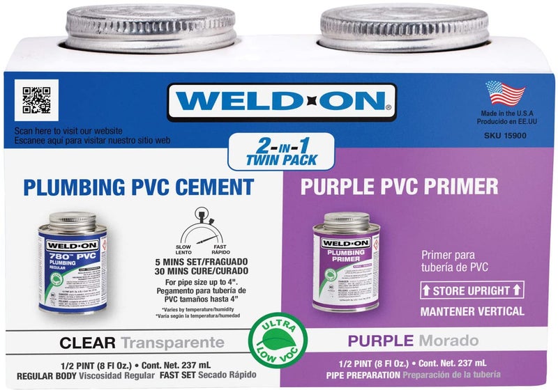 WELDON 15900 Twin Pack 780 PVC Regular-Bodied Plumbing Solvent Cement and Purple Plumbing Primer - Image 1