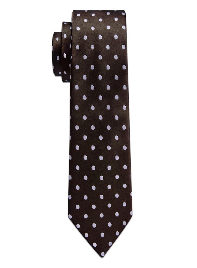 YourTies Brown Mens Tie Set Silk Polka Dot Necktie with Lapel Pin Pocket Square Cufflinks Set for Wedding Party Business - Image 5