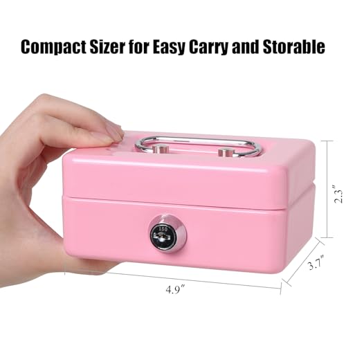 Jssmst Small Cash Box with Lock and Slot, Metal Coin Piggy Bank for Adults and Kids, Pink Locking Money Box - Image 2