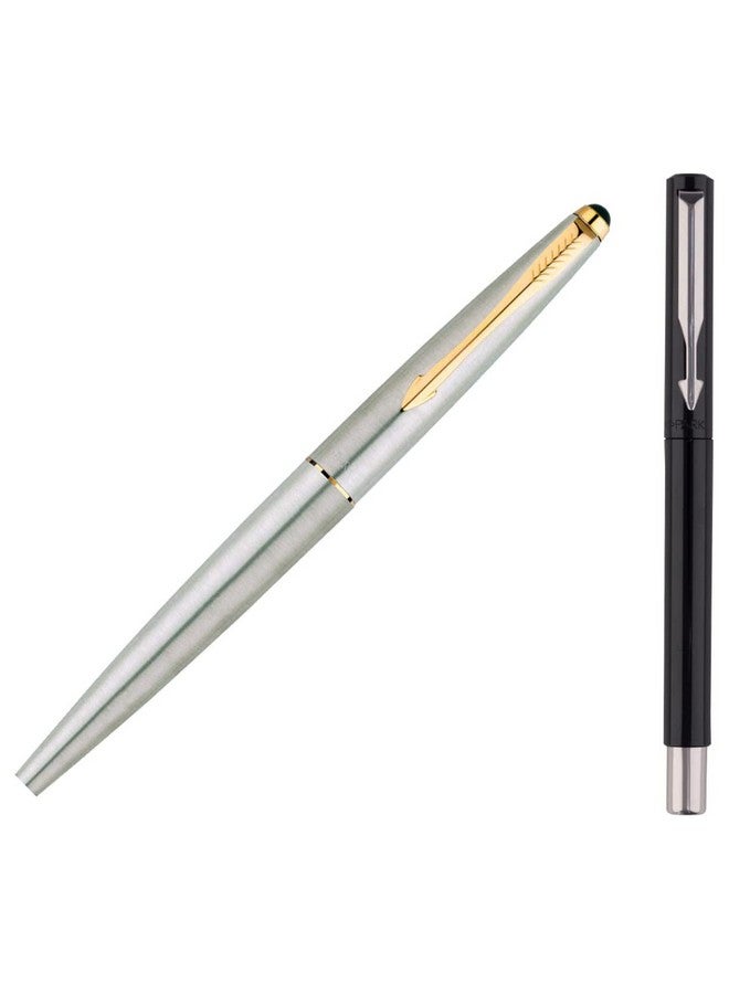 PARKER Parker Galaxy Stainless Steel Gold Trim Roller Ball Pen| Ink Color - Blue | Special Gift For Employees | Leading Pen For Corporate - Image 1