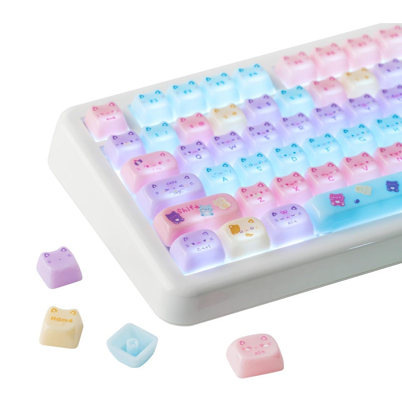 KiiBOOM Cute Cat Keycaps Set, Mao Profile, PBT/PC Keycap for MX Switches Mechanical Keyboard, Compatible with 60%, 65%, 75%, TKL, 96%, Full-Sized Layout (Meow Pudding) - Image 1