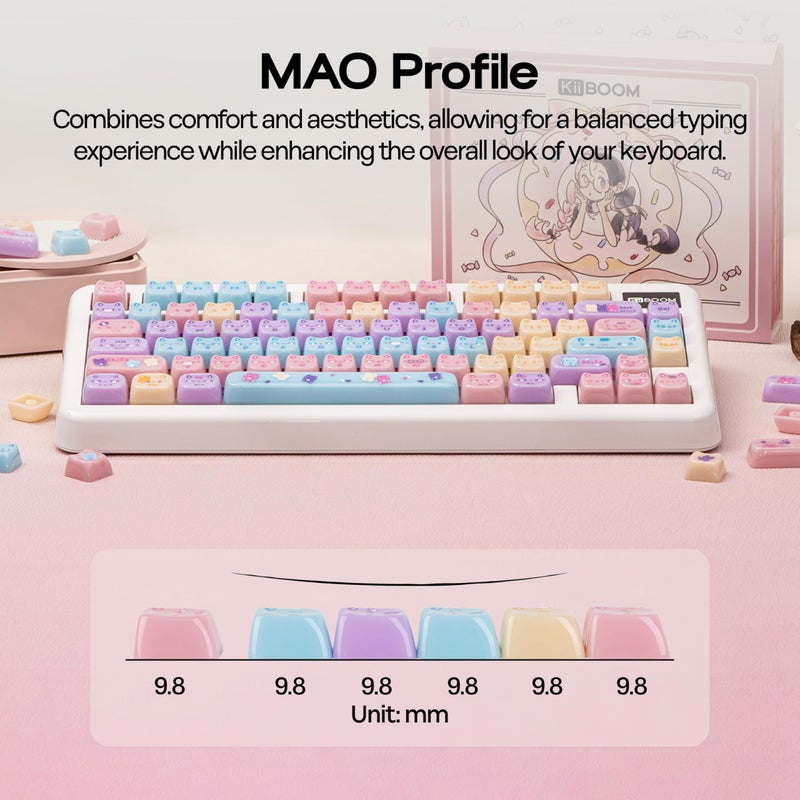 KiiBOOM Cute Cat Keycaps Set, Mao Profile, PBT/PC Keycap for MX Switches Mechanical Keyboard, Compatible with 60%, 65%, 75%, TKL, 96%, Full-Sized Layout (Meow Pudding) - Image 4