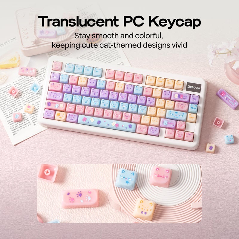 KiiBOOM Cute Cat Keycaps Set, Mao Profile, PBT/PC Keycap for MX Switches Mechanical Keyboard, Compatible with 60%, 65%, 75%, TKL, 96%, Full-Sized Layout (Meow Pudding) - Image 5