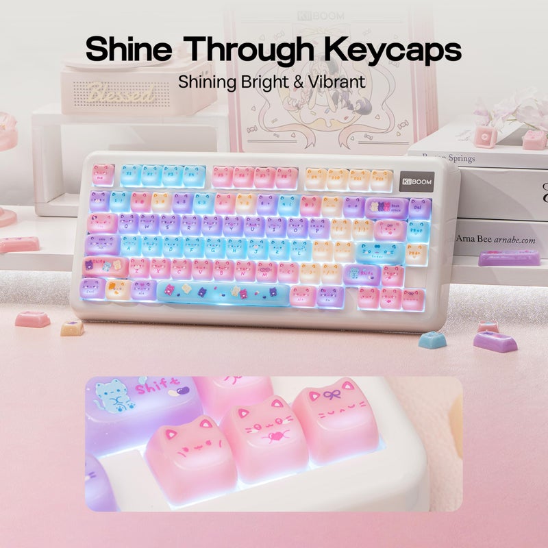 KiiBOOM Cute Cat Keycaps Set, Mao Profile, PBT/PC Keycap for MX Switches Mechanical Keyboard, Compatible with 60%, 65%, 75%, TKL, 96%, Full-Sized Layout (Meow Pudding) - Image 3