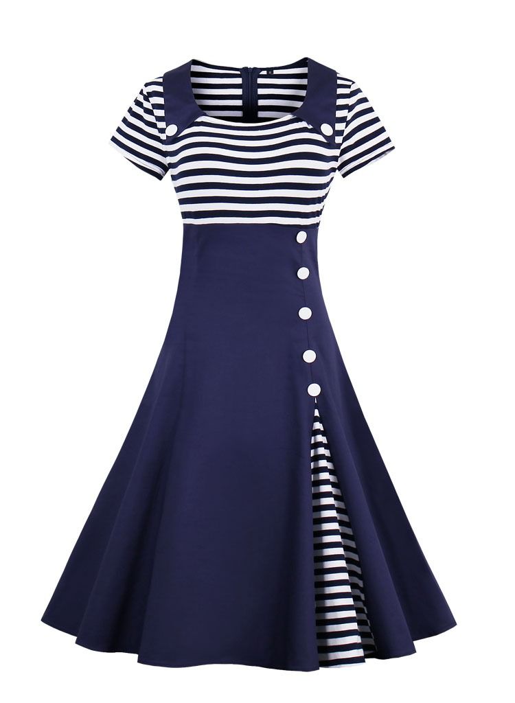 Striped retro patchwork dress - Image 1