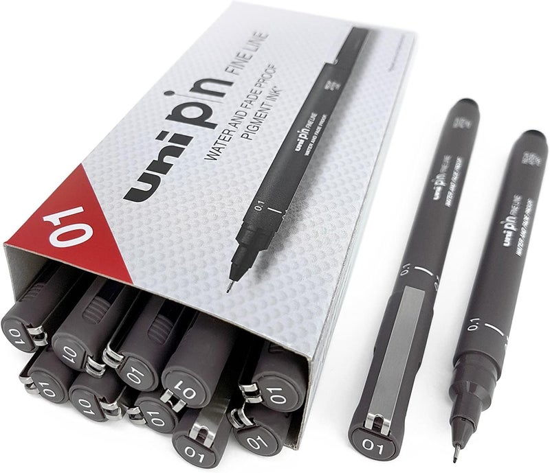 Uni Pin Fineliner Drawing Pen Set - 0.1mm - Box of 12 - Image 1